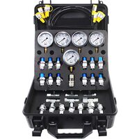 Set pentru testarea presiunii hidraulice 10/100/250/400/600 bar, 5 manometre, 13 cuplaje, 14 conectori T, 5 furtunuri 
