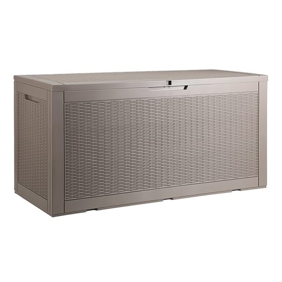 Lada depozitare accesorii gradina pentru exterior 380 l, Rattan artificial, Maro, 1220 x 545 x 623 mm 