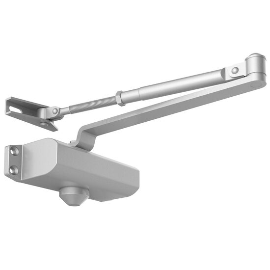 Brat amortizor hidraulic, pentru inchidere usa max 85 kg, Aluminiu, 184 x 76 x 66.5 mm, Argintiu