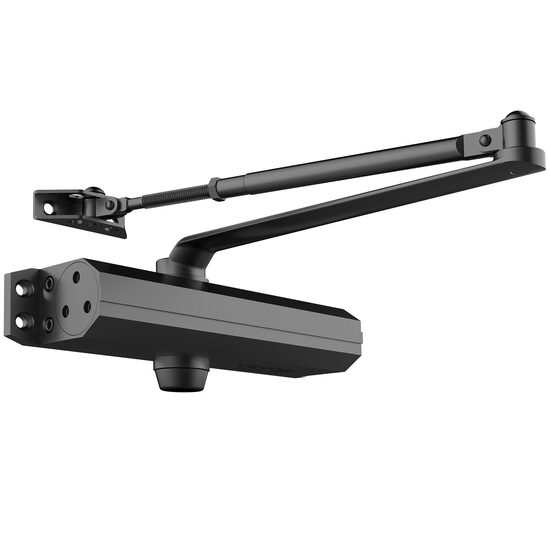 Brat amortizor hidraulic, pentru inchidere usa max 150 kg, Aluminiu, 253 x 83 x 74 mm, Negru