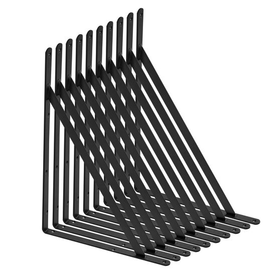 Set 10 suporturi pentru rafturi, 308 x 209 x 25 mm, Otel, Negru, max 72.6 kg, Grosime 3 mm