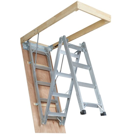 Scara pentru mansarda, 12 trepte, Aluminiu/Lemn, max 160 kg, brat amortizare hidraulic