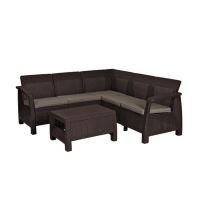 Set mobilier gradina maro Keter Alibert Corfu, rattan artificial, canapea si masuta, Maro