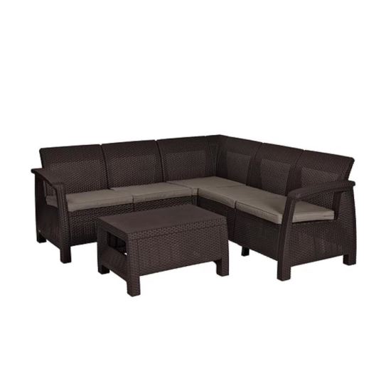 Set mobilier gradina maro Keter Alibert Corfu, rattan artificial, canapea si masuta, Maro