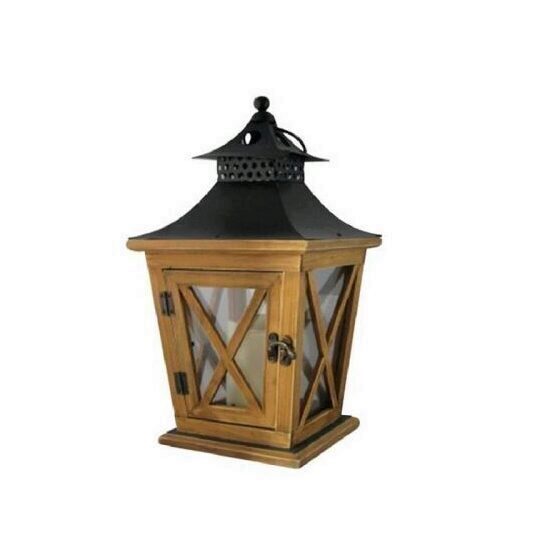 Lampa de gradina din lemn cu led, Strend Pro Nicehome, 19x19x36 cm