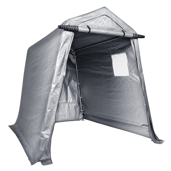 Cort depozitare pentru gradina, 182.9 x 243.8 x 213.4 cm, Gri, Cadru Otel galvanizat, 1 x fereastra