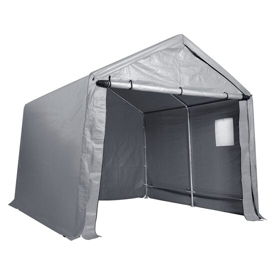 Cort depozitare pentru gradina, 243.8 x 426.7 x 231.6 cm, Gri, Cadru Otel galvanizat, 1 x fereastra