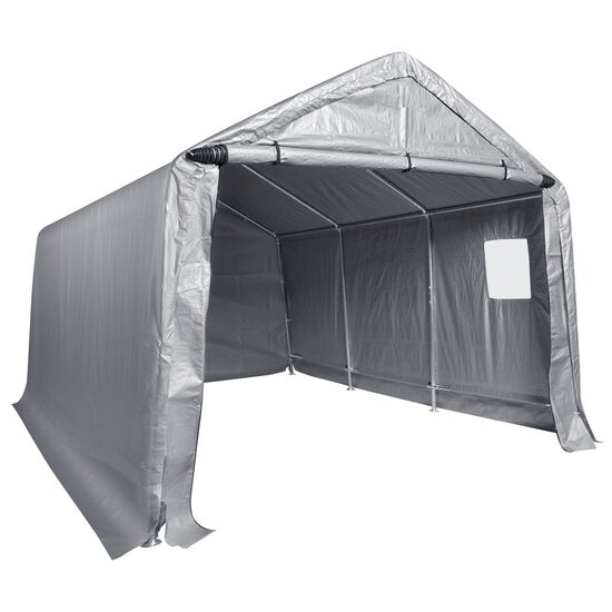 Cort depozitare pentru gradina, 304.8 x 457.2 x 243.8 cm, Gri, Cadru Otel galvanizat, 1 x fereastra