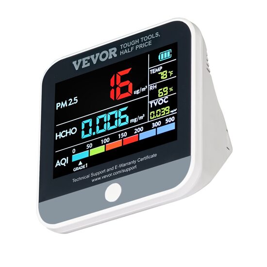Detector calitate aer 8 in 1, AQI, PM1.0, PM2.5, PM10, TVOC, HCHO, umiditate, temperatura