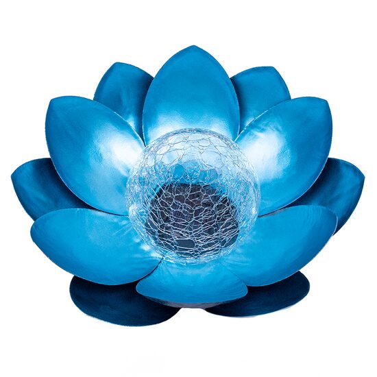 Lampa solara floare de lotus, Albastra, 3000K, 34 cm, ABS, 5 W, IP65