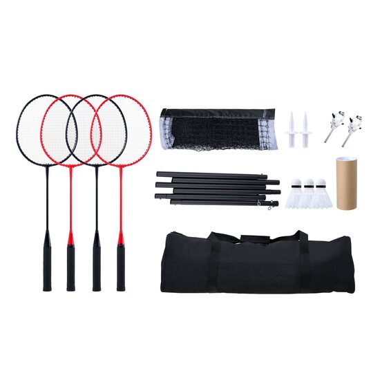 Set badminton, fileu, 4 x rachete, 3 x fluturasi, 6150x1585 mm, portabil, geanta transport