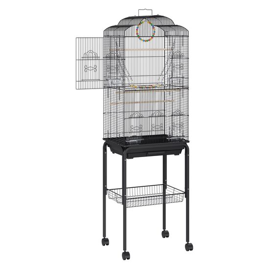 Colivie pentru pasari, Otel, 47 x 36 x 152 cm, sertar metalic, 4 roti pivotante, 2 usi, sertar detasabil
