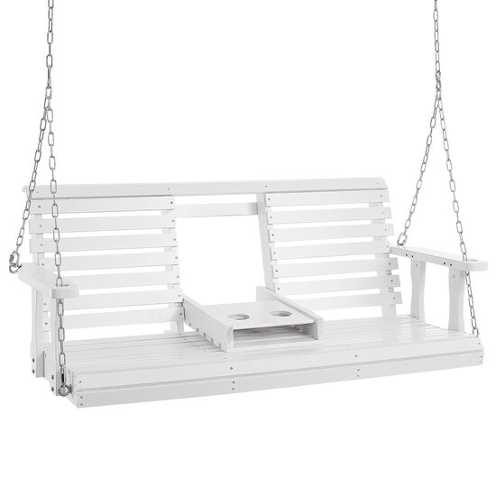 Leagan din lemn de cedru, 3 persoane, Suport sticle rabatabil, Alb, Lanturi si accesorii prindere, 1523x710x600 mm, max 362 kg