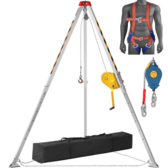 Trepied de salvare si lucru, pentru protectia muncii in canalizari si reabilitari, Capacitate vertical 180 kg, Lungime 30 m, Ham si troliu