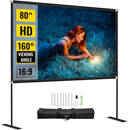 Ecran de proiectie 80 inch, 4K Ultra HD, 16:9, Portabil, Material anti-lumina, vizionare fata/spate, Unghi de vizualizare 160 de grade