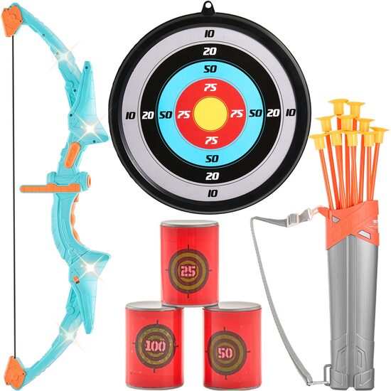 Set 1 x arc, 10 x sageti si 1 x tinta suspendata, 1 x tolba, 3 x cani, Lumini led