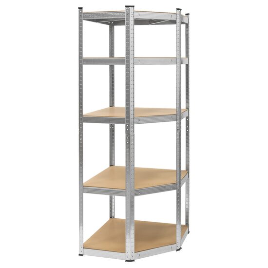 Raft metalic de colt cu 5 x polite MDF, sarcina max pe raft 175 kg, dimensiune 180x70x40 cm