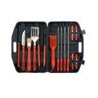 Set 18 ustensile pentru gratar Strend Pro BBQ C21007, otel inoxidabil, maner lemn