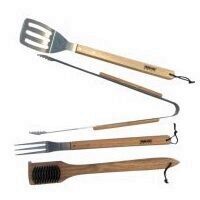 Set 4 ustensile pentru gratar Strend Pro BBQ S12046, Otel inoxidabil, maner din lemn de stejar 