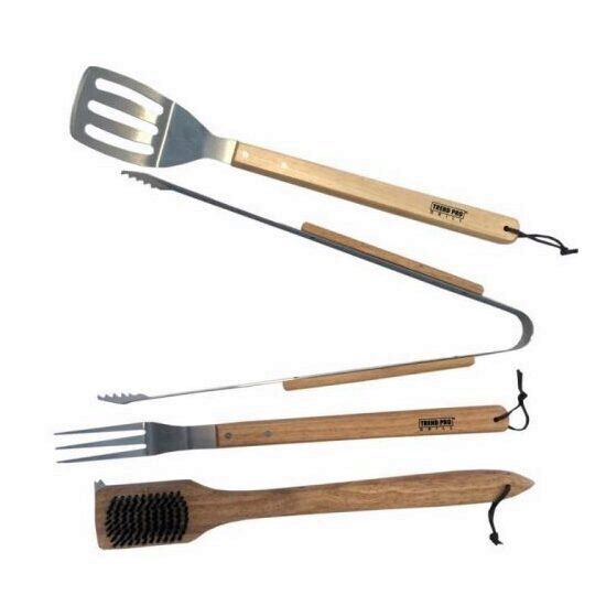 Set 4 ustensile pentru gratar Strend Pro BBQ S12046, Otel inoxidabil, maner din lemn de stejar 