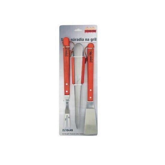 Set 3 ustensile pentru gratar, Strend Pro BBQ S12049, inox, maner de lemn