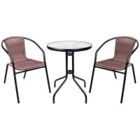 Set mobilier gradina maro, Strend Pro Alesia, masa rotunda 70x60 cm, 2 scaune 52 x 55 x 73 cm, otel