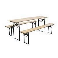 Set mobilier gradina, masa si 2 banci, Strend Pro Dortmund, 220 x 70 x 77 cm, cadru metal, blat din lemn