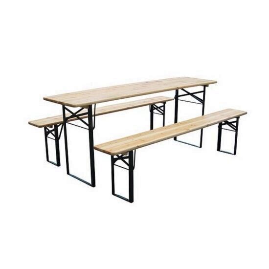 Set mobilier gradina, masa si 2 banci, Strend Pro Dortmund, 220 x 70 x 77 cm, cadru metal, blat din lemn