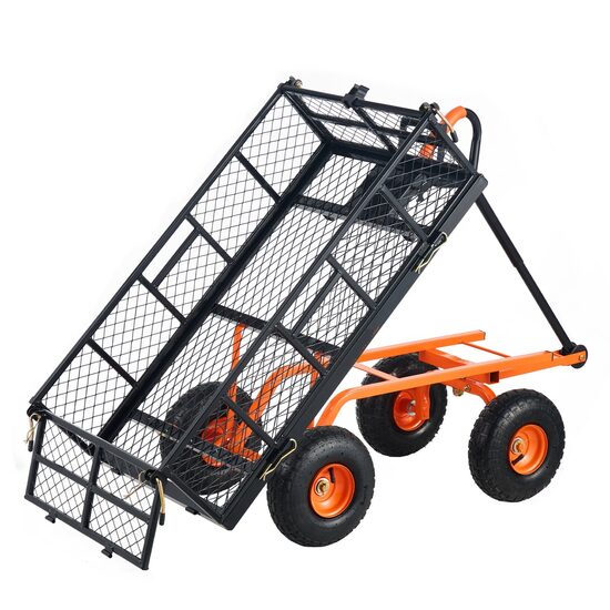 Carucior de gradina basculabil, 4 x roti, Capacitate 200 kg, Vivatechnix, Panouri detasabile, 1770x495x500 mm