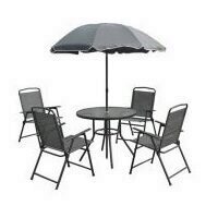 Set mobilier gradina gri, format din masa, 4 scaune, umbrela, Strend Pro Leticia, 85 x 71 cm scaunele, 180 cm masa 