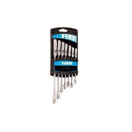 Set 7 chei combinate si articulate cu clichet, Fervi 0690/07P, 8-19 mm, Cr-V  