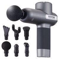 Aparat electric de masaj, Portabil, 5 reglaje viteza, 6 varfuri interschimbabile, Negru, Acumulator 2.5 Ah, 23 W, motor fara perii, 2984 rpm