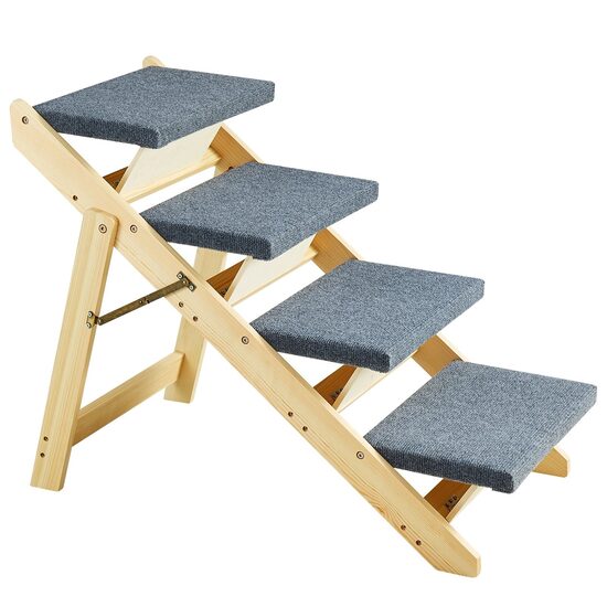 Rampa pentru caini, design 2 in 1 scara /rampa, 4 trepte, Pliabila, 785x470x650mm, lemn pin, max 68 kg