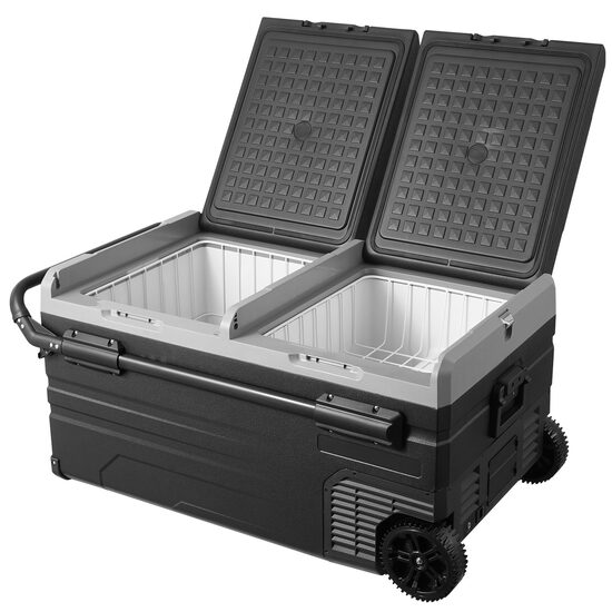 Frigider auto cu compresor, 95 l, 2 x zona racire, 1005 x 571 x 465 mm, 12/24 V DC, 110-240 V AC, -20 ℃ pana la 20 ℃, Bluetooth, 80 W, tip troller, 2 x roti
