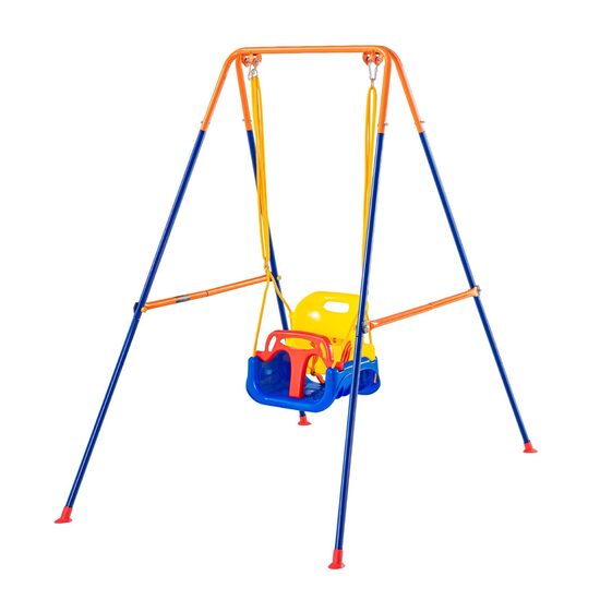 Leagan pentru copii, cadru otel A, max 90 kg, scaun PVC, 4 saci pentru stabilitate, pliabil, 158 x 112 x 162 cm