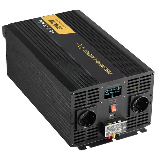 Invertor de putere cu unda sinusoidala pura 3000 W, 24VDC-230VAC, port USB, telecomanda, afisaj LCD