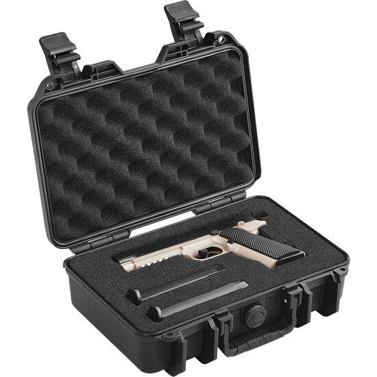 Caseta etansa pentru 1 pistol si munitie, IP67, interior pretaiat, 320 × 240 × 118 mm, supapa presiune, rezistent la socuri