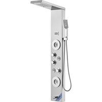 Panou dus hidromasaj, Inox Argintiu, 6 functii, Led, 1345 × 200 × 460 mm, 4 jeturi masaj corporal, Led