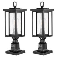 Set 2 lampi pentru gradina cu senzor de lumina inclus, Retro Aluminiu/Sticla, E27, max 100 W, 162 x 162 x 495 mm, fara bec, IP45