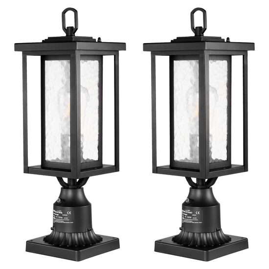 Set 2 lampi pentru gradina cu senzor de lumina inclus, Retro Aluminiu/Sticla, E27, max 100 W, 162 x 162 x 495 mm, fara bec, IP45