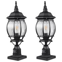 Set 2 Felinare pentru gradina cu senzor de lumina inclus, Retro Aluminiu/Sticla, E27, max 100 W, 220 x 220 x 575 mm, fara bec, IP45