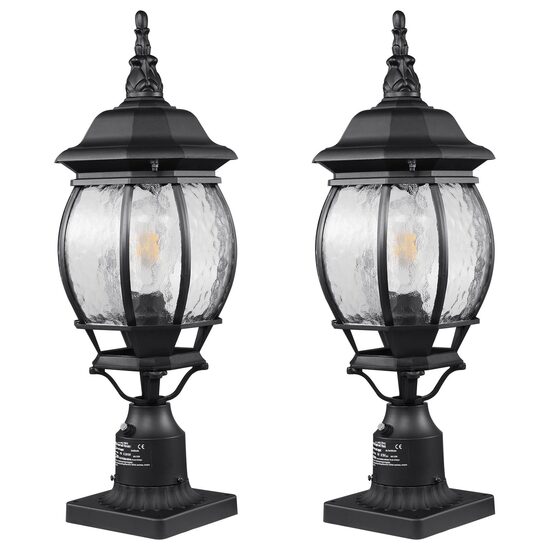 Set 2 Felinare pentru gradina cu senzor de lumina inclus, Retro Aluminiu/Sticla, E27, max 100 W, 220 x 220 x 575 mm, fara bec, IP45