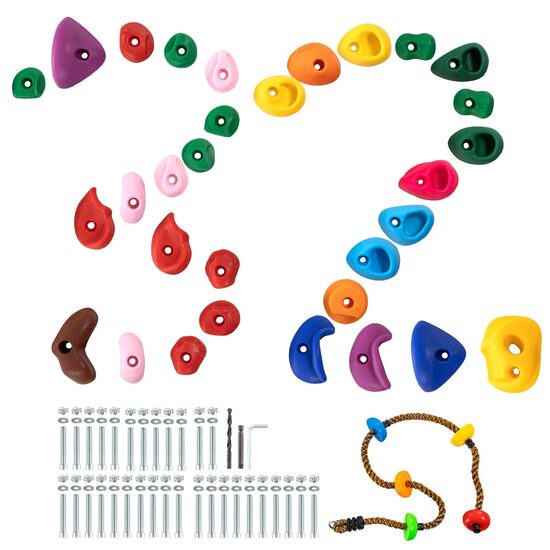Set 32 pietre de catarat, Multicolor, accesorii prindere incluse, Sfoara 2.4 m, max 105 kg