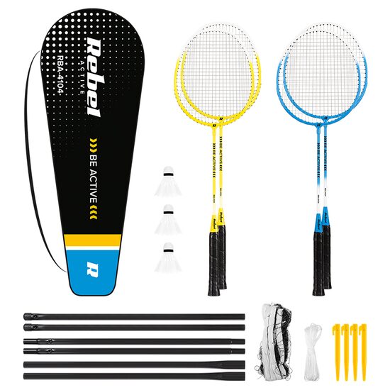 Set badminton, 4 rachete si 3 fluturasi, Fileu, 65 x 20.5 cm, husa cu curea reglabila