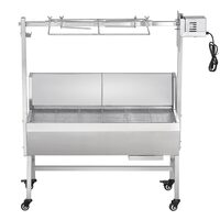 Gratar pe carbune cu rotisor electric 42W, Otel Inoxidabil, Roti blocabile, inaltime de gatit reglabila, 1110x417x1080 mm, capacitate max 61 kg