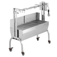 Gratar pe carbune cu rotisor electric 52W, Otel Inoxidabil, Roti blocabile, inaltime de gatit reglabila, 1310x435x1158 mm, 4 roti blocabile