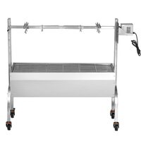 Gratar pe carbune cu rotisor electric 52W, Otel Inoxidabil, inaltime de gatit reglabila, 1310x435x1158 mm, 4 roti blocabile