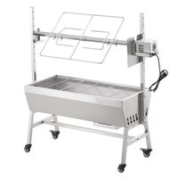 Gratar pe carbune cu rotisor electric 42W, Otel Inoxidabil, inaltime de gatit reglabila, 1110x417x1080 mm, 4 roti blocabile