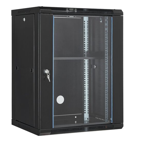 Rack metalic de perete 18'', 15U, usa din sticla, 600 x 450 x 770 mm, Montare pe perete