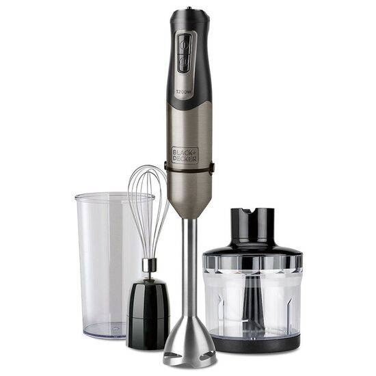 Mixer de mana 1200 W, Gri, 2 x lame inox, bol 700 ml, accesoriu tocare, functie Turbo